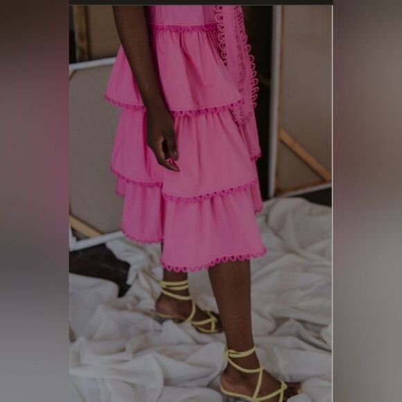 Celia B Azucena Dress Cotton Pink Sundress Flowy Size Small Belted - Picture 3 of 12